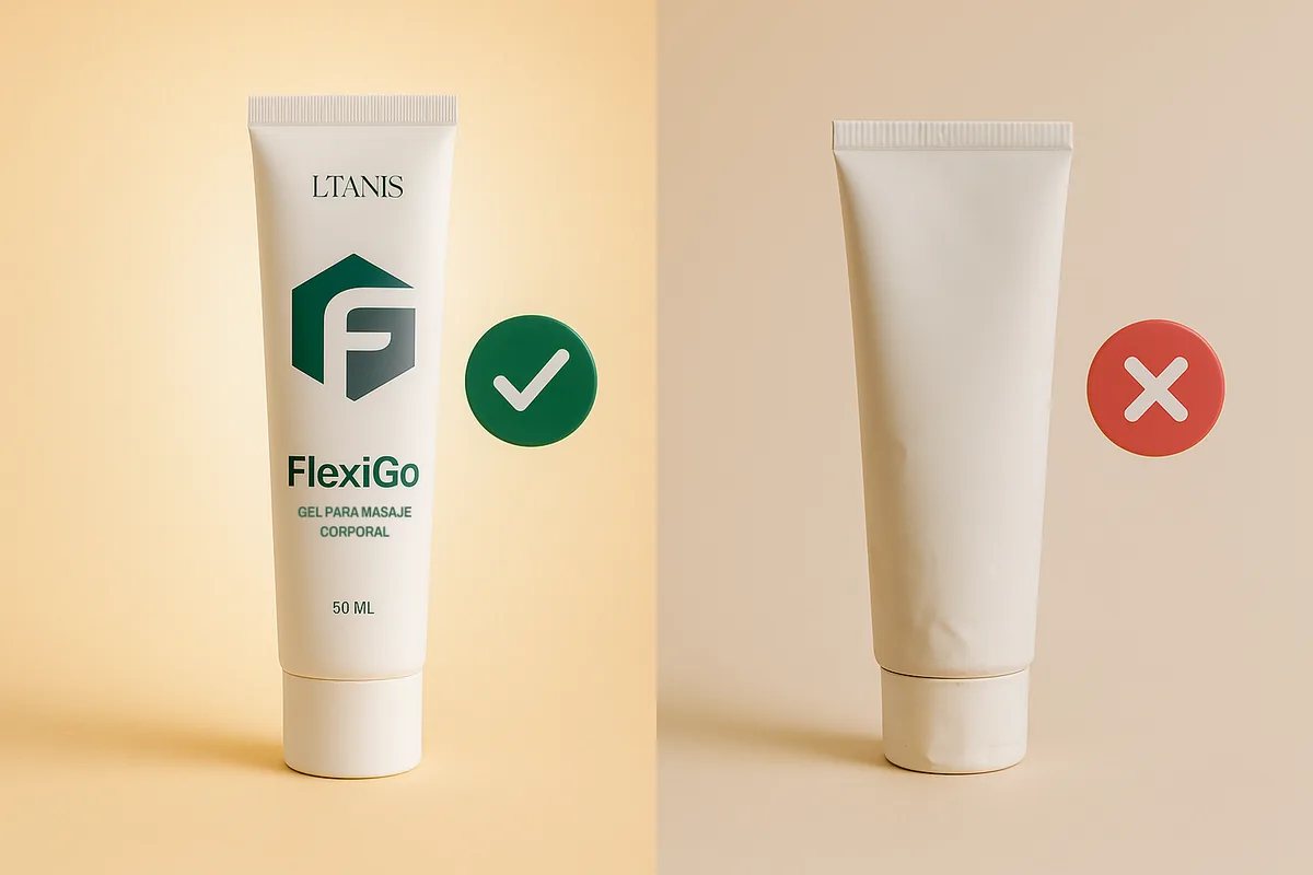 Comparación entre el tubo original de FlexiGo y una imitación sin marca ni etiqueta